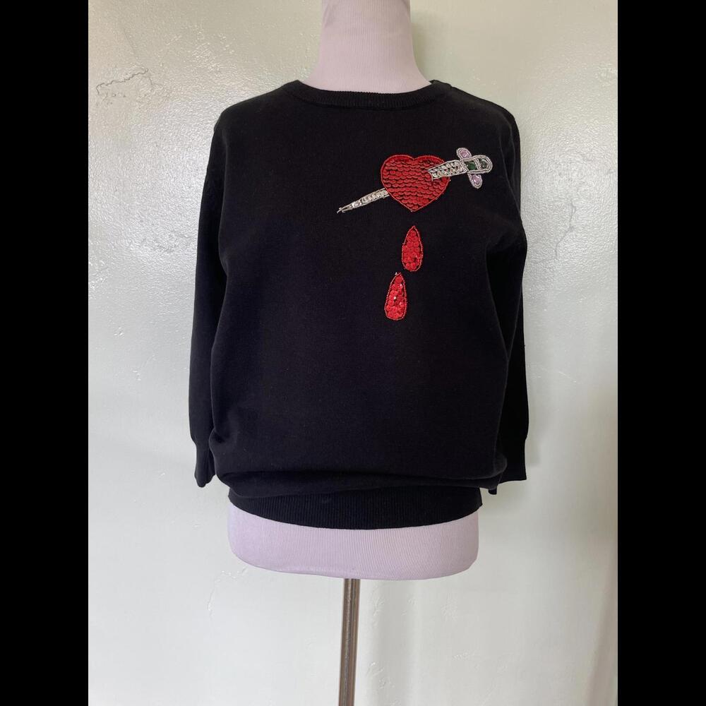 NWT Nicoletta Carlone Dagger Bleeding Heart Black Sequin Blouse XL 17-0089